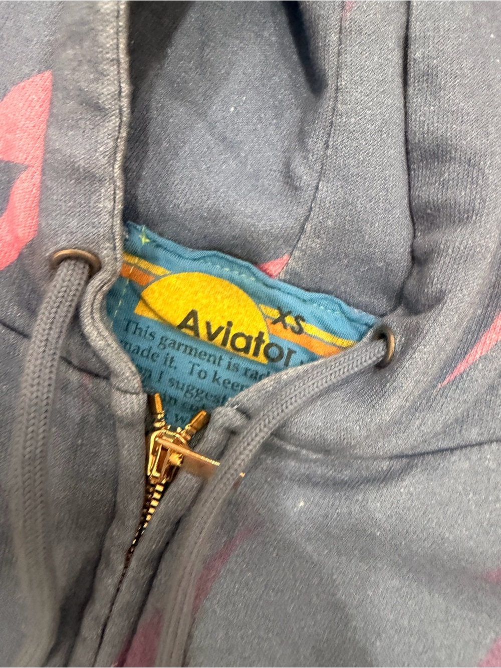 Aviator Nation bolt repeat Blue Hoodie with Pink Lightning Print - Picture 5 of 5